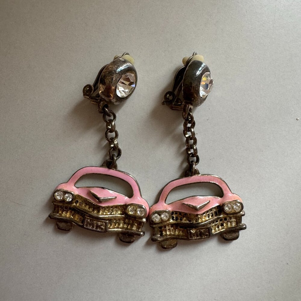 Set of Vintage Mary Kay Pink Cadillac Earrings and Pink Watch
